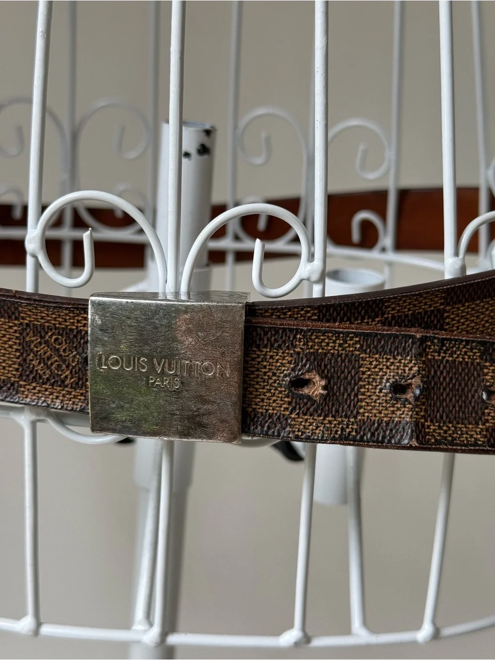 Louis Vuitton Damier Ebene Inventeur Belt Brown Leather 40” x 1”